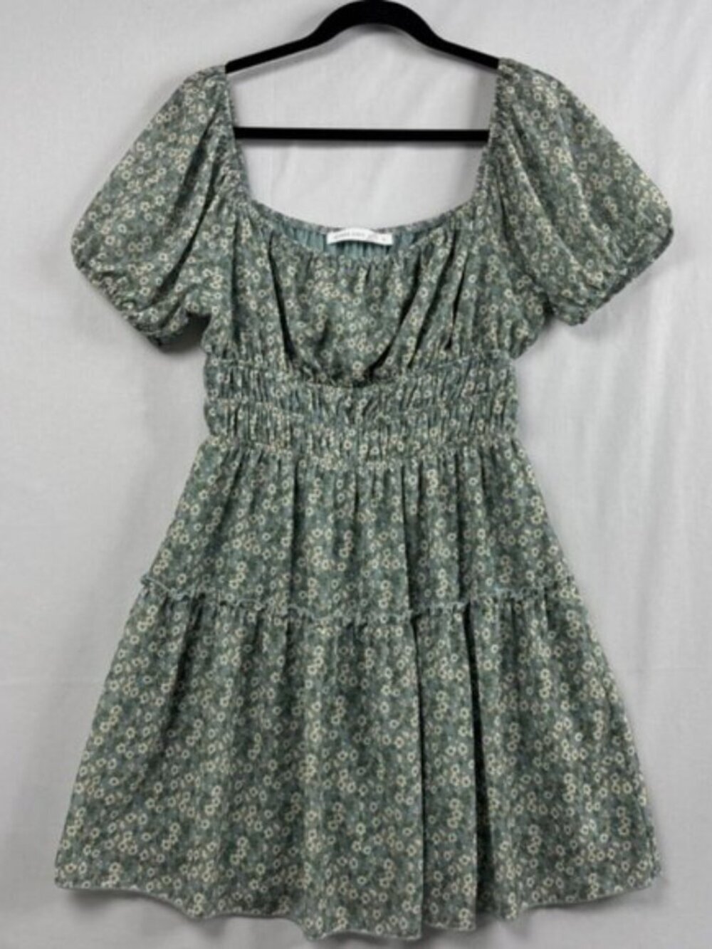 Altar’d State Women's Floral Dress L Sage Green Puff Sleeve Smocked Cottagecore - Picture 6 of 12